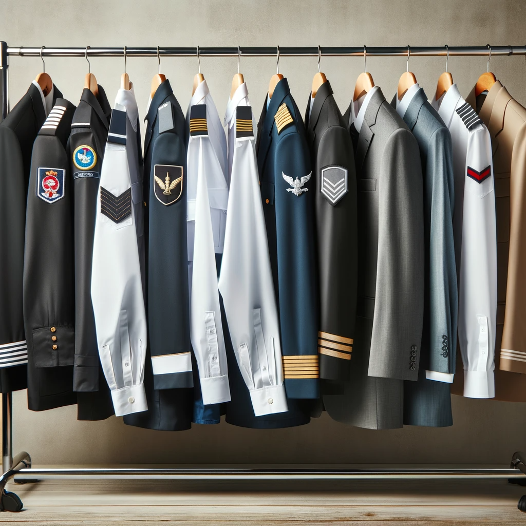 uniforms on a rack